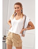 Pantaloni scurti dama cu buzunare laterale, culoare camel 02900 - Magazin online - Boutique